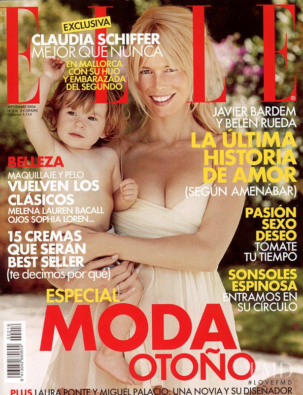 Claudia Schiffer featured on the Elle Spain cover from September 2004