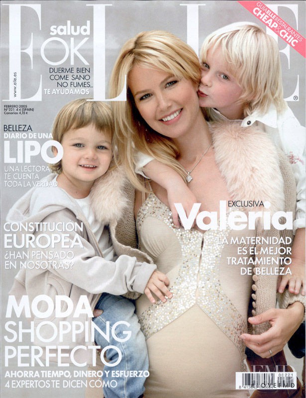 Valeria Mazza featured on the Elle Spain cover from February 2005