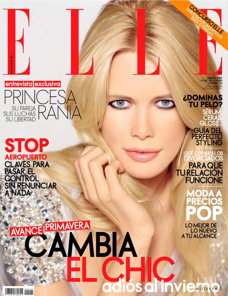 Claudia Schiffer featured on the Elle Spain cover from February 2007