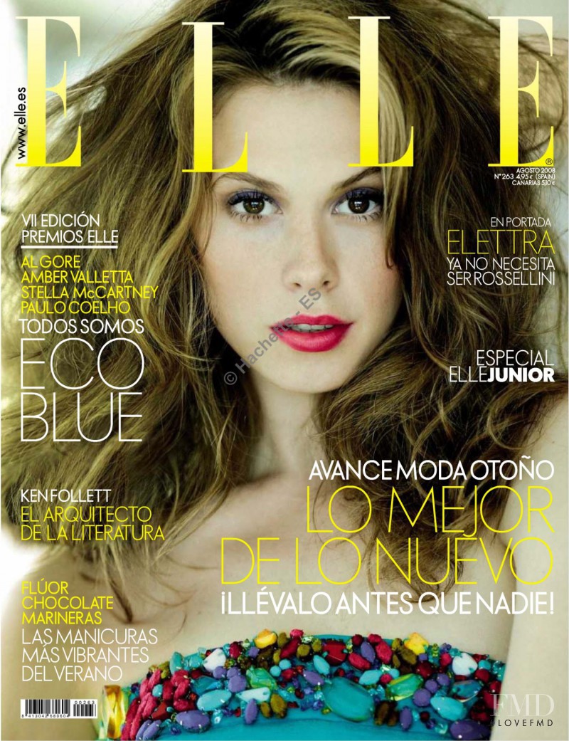 Elettra Rossellini featured on the Elle Spain cover from August 2008