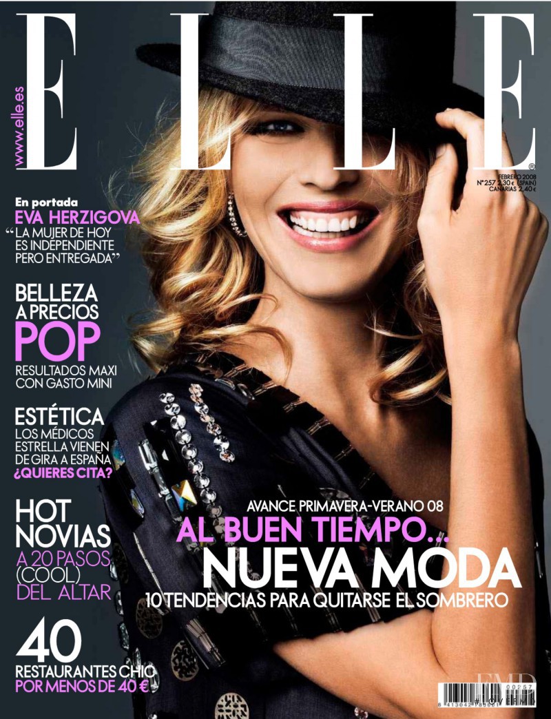 Eva Herzigova featured on the Elle Spain cover from February 2008