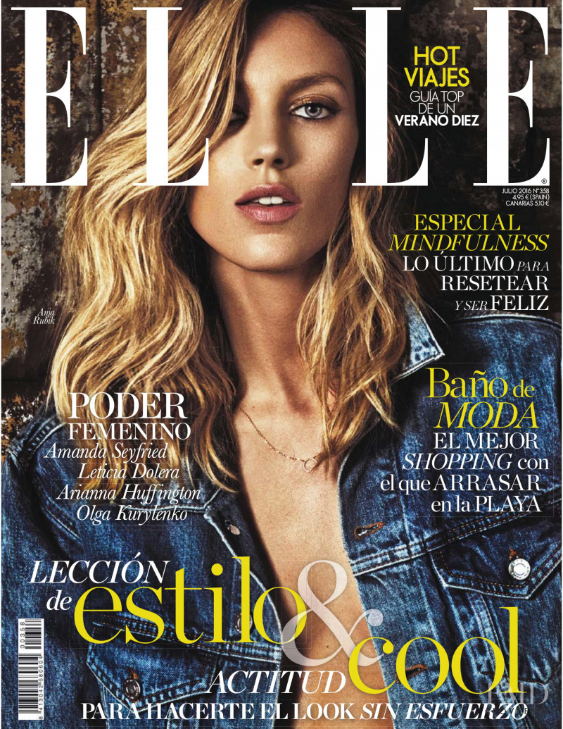 Anja Rubik featured on the Elle Spain cover from July 2016