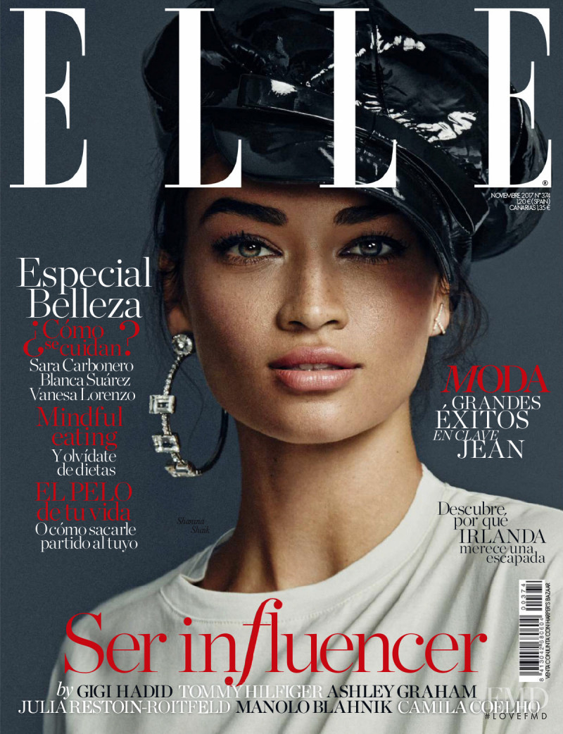 Shanina Shaik featured on the Elle Spain cover from November 2017