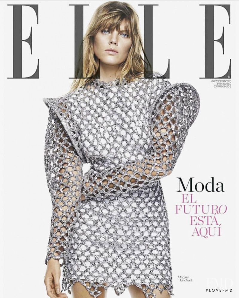 Maryna Linchuk featured on the Elle Spain cover from March 2019