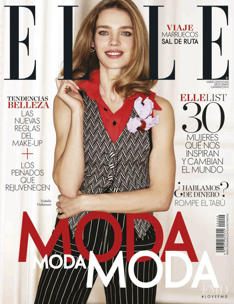 Natalia Vodianova featured on the Elle Spain cover from March 2020