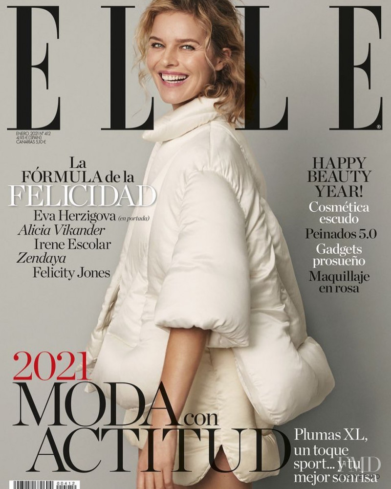 Eva Herzigova featured on the Elle Spain cover from January 2021