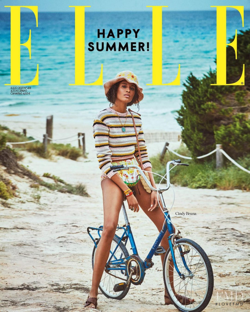 Cindy Bruna featured on the Elle Spain cover from July 2021