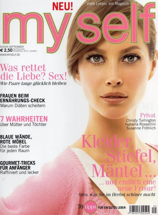 Christy Turlington featured on the Myself Germany cover from September 2005