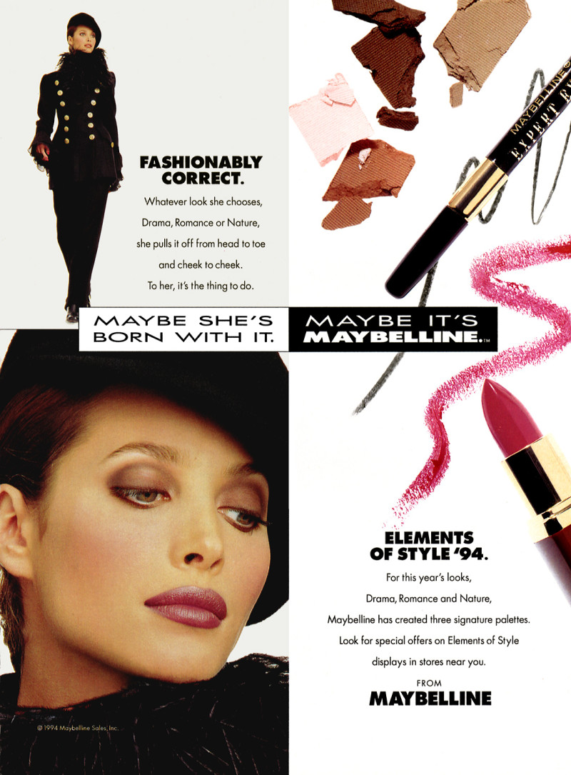 Christy Turlington featured in  the Maybelline advertisement for Spring/Summer 1994