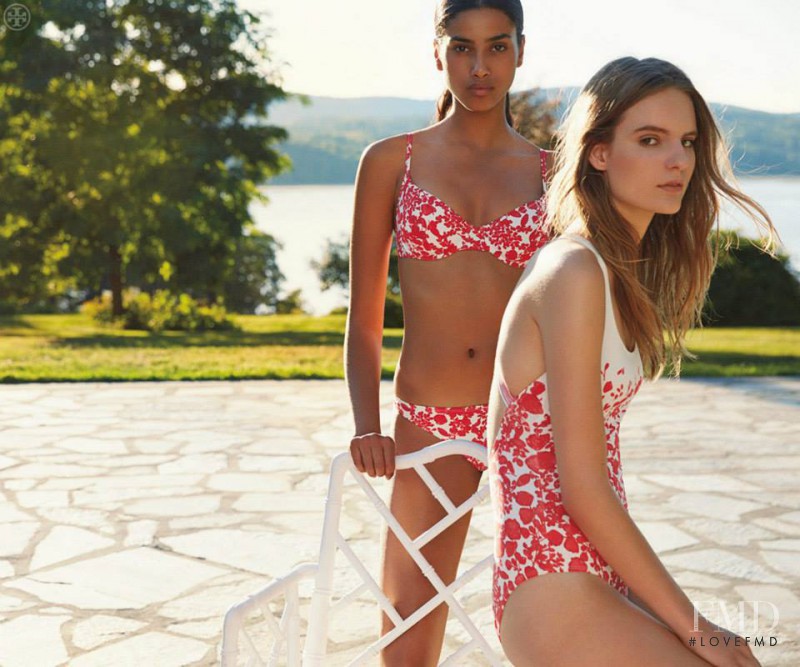 Imaan Hammam featured in  the Tory Burch Swim lookbook for Resort 2015