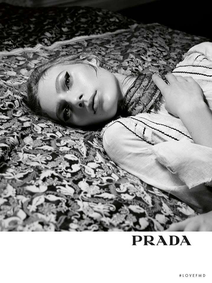 Ine Neefs featured in  the Prada advertisement for Spring/Summer 2015