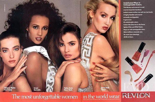 Iman Abdulmajid featured in  the Revlon advertisement for Spring/Summer 1987