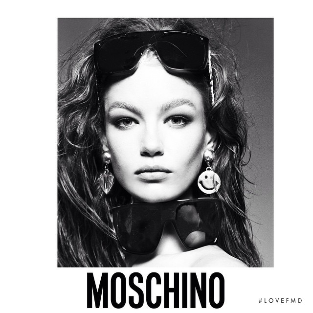 Hollie May Saker featured in  the Moschino advertisement for Spring/Summer 2015