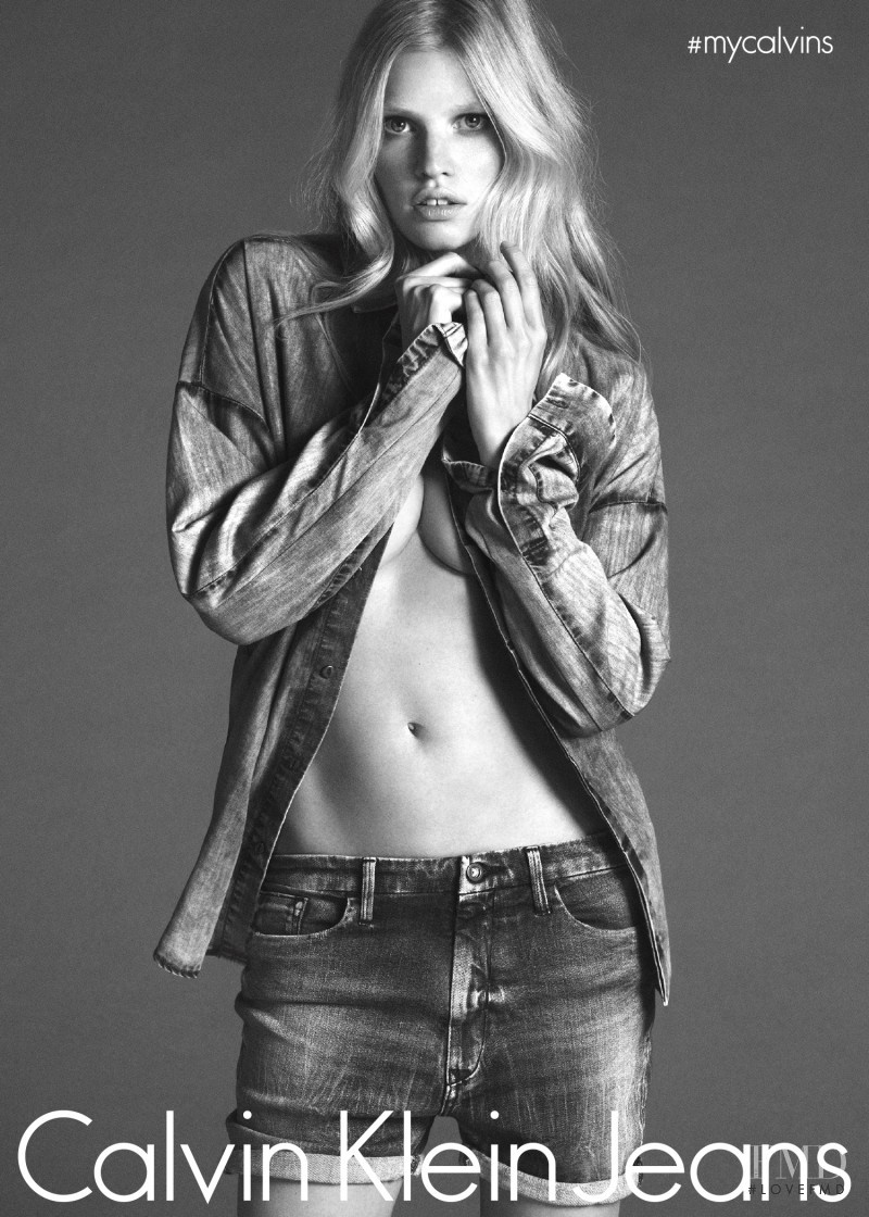 Lara Stone featured in  the Calvin Klein Jeans advertisement for Spring/Summer 2015