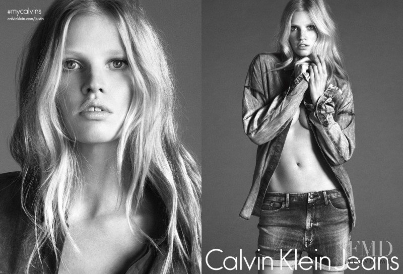 Lara Stone featured in  the Calvin Klein Jeans advertisement for Spring/Summer 2015