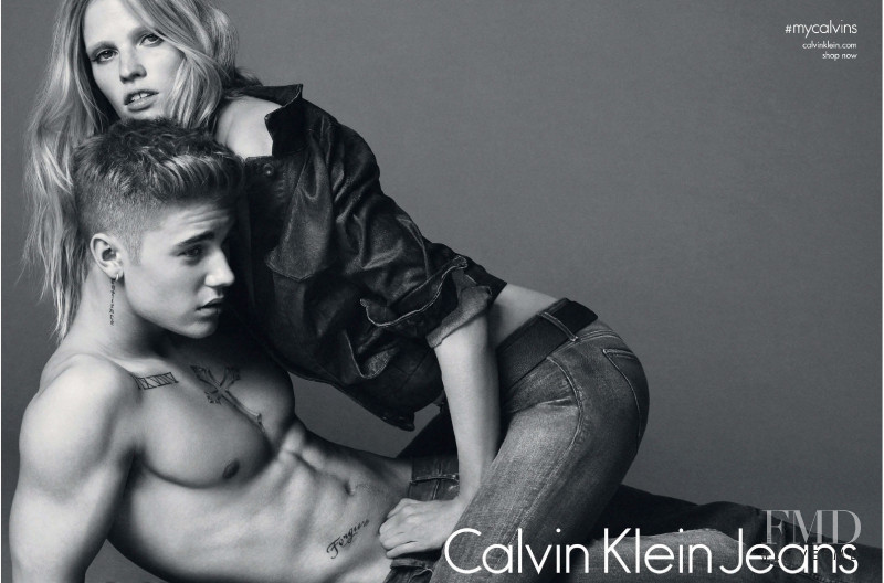 Lara Stone featured in  the Calvin Klein Jeans advertisement for Spring/Summer 2015