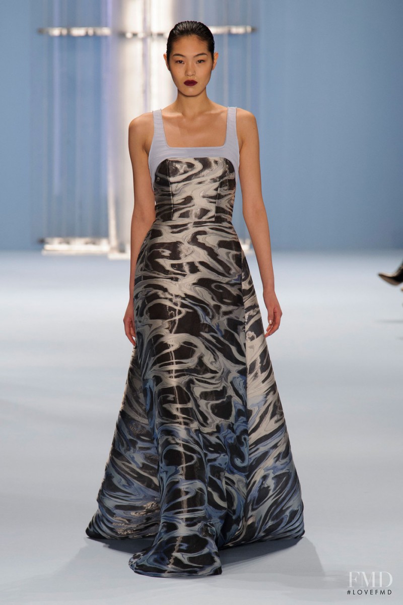 Chiharu Okunugi featured in  the Carolina Herrera fashion show for Autumn/Winter 2015