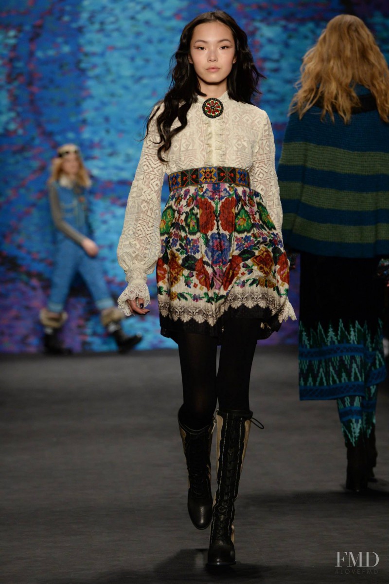 Xiao Wen Ju featured in  the Anna Sui fashion show for Autumn/Winter 2015