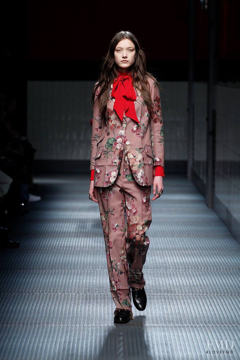 Yumi Lambert featured in  the Gucci fashion show for Autumn/Winter 2015