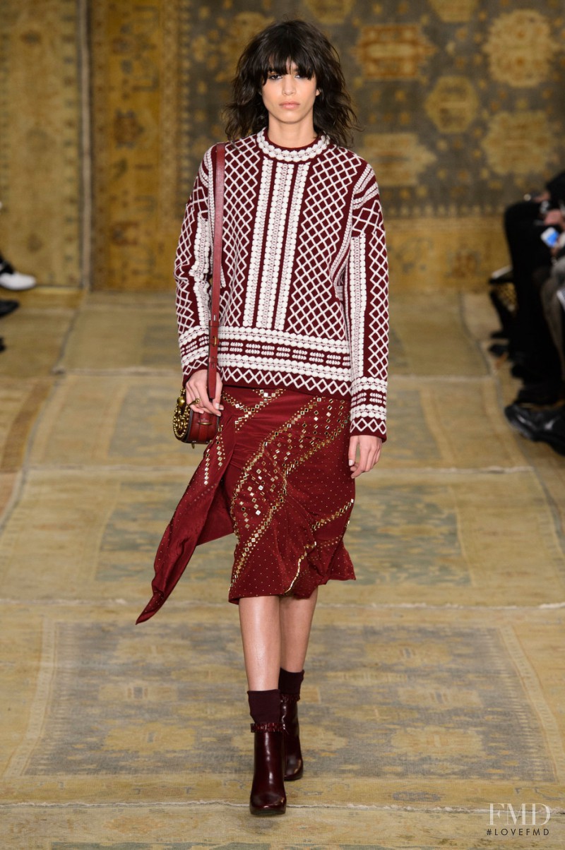 Mica Arganaraz featured in  the Tory Burch fashion show for Autumn/Winter 2015