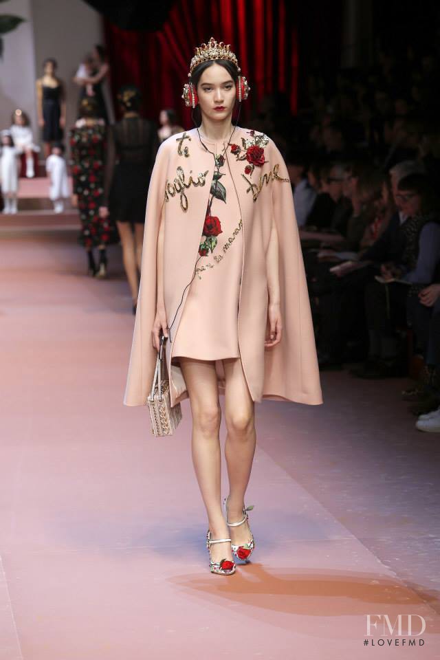 Mona Matsuoka featured in  the Dolce & Gabbana fashion show for Autumn/Winter 2015