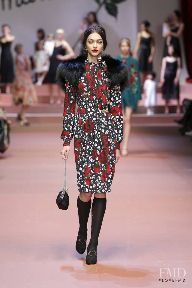 Zhenya Katava featured in  the Dolce & Gabbana fashion show for Autumn/Winter 2015