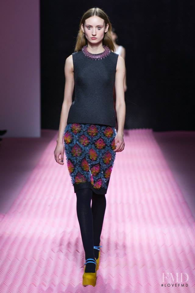Alex Yuryeva featured in  the Mary Katrantzou fashion show for Autumn/Winter 2015