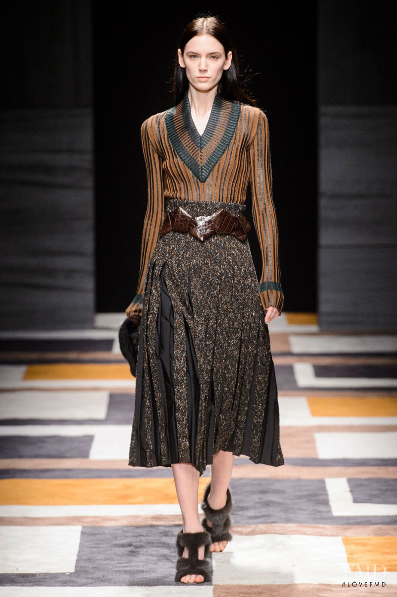 Sarah Stewart featured in  the Salvatore Ferragamo fashion show for Autumn/Winter 2015