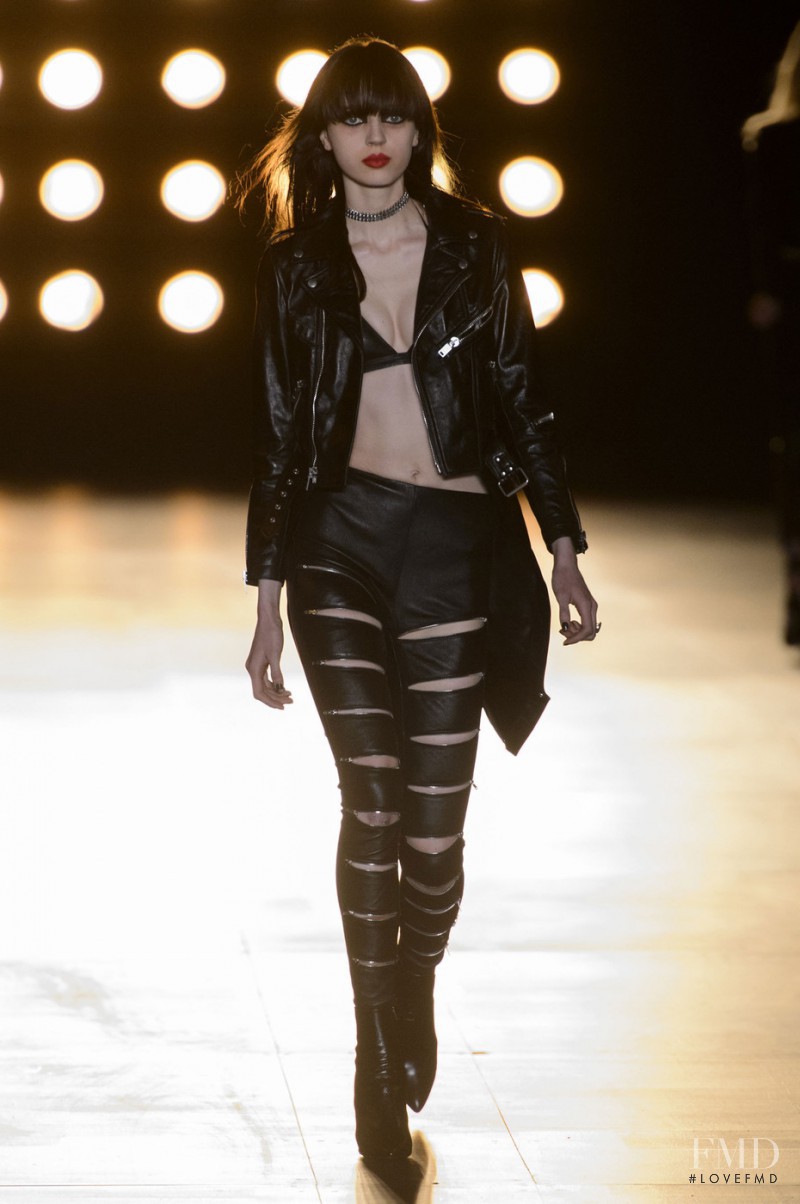 Esmeralda Seay-Reynolds featured in  the Saint Laurent fashion show for Autumn/Winter 2015