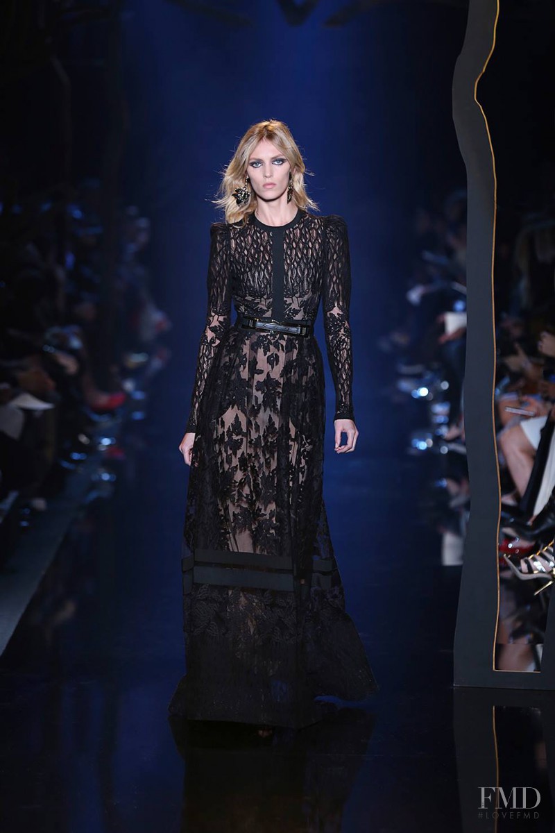 Anja Rubik featured in  the Elie Saab fashion show for Autumn/Winter 2015