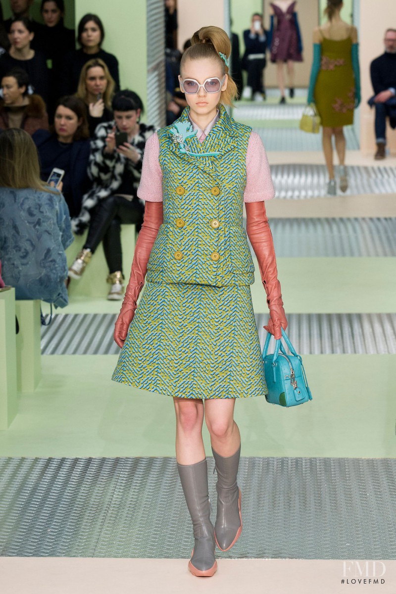 Katya Ledneva featured in  the Prada fashion show for Autumn/Winter 2015
