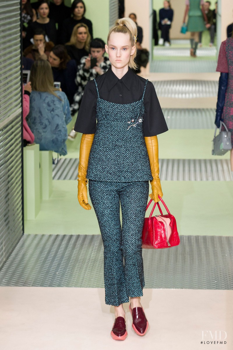 Harleth Kuusik featured in  the Prada fashion show for Autumn/Winter 2015