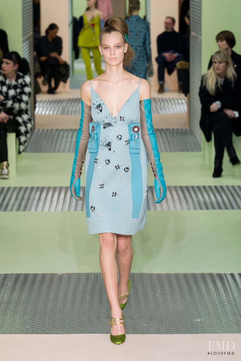 Ine Neefs featured in  the Prada fashion show for Autumn/Winter 2015