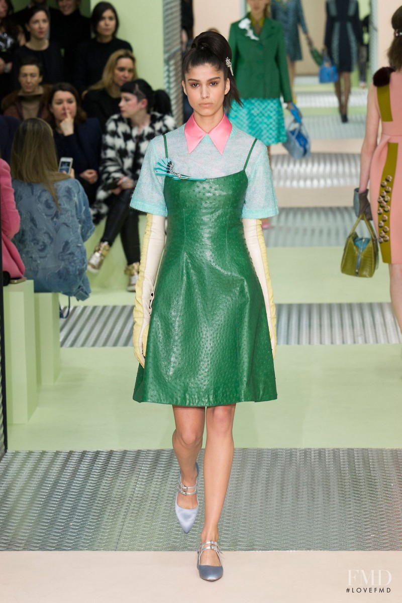 Mica Arganaraz featured in  the Prada fashion show for Autumn/Winter 2015