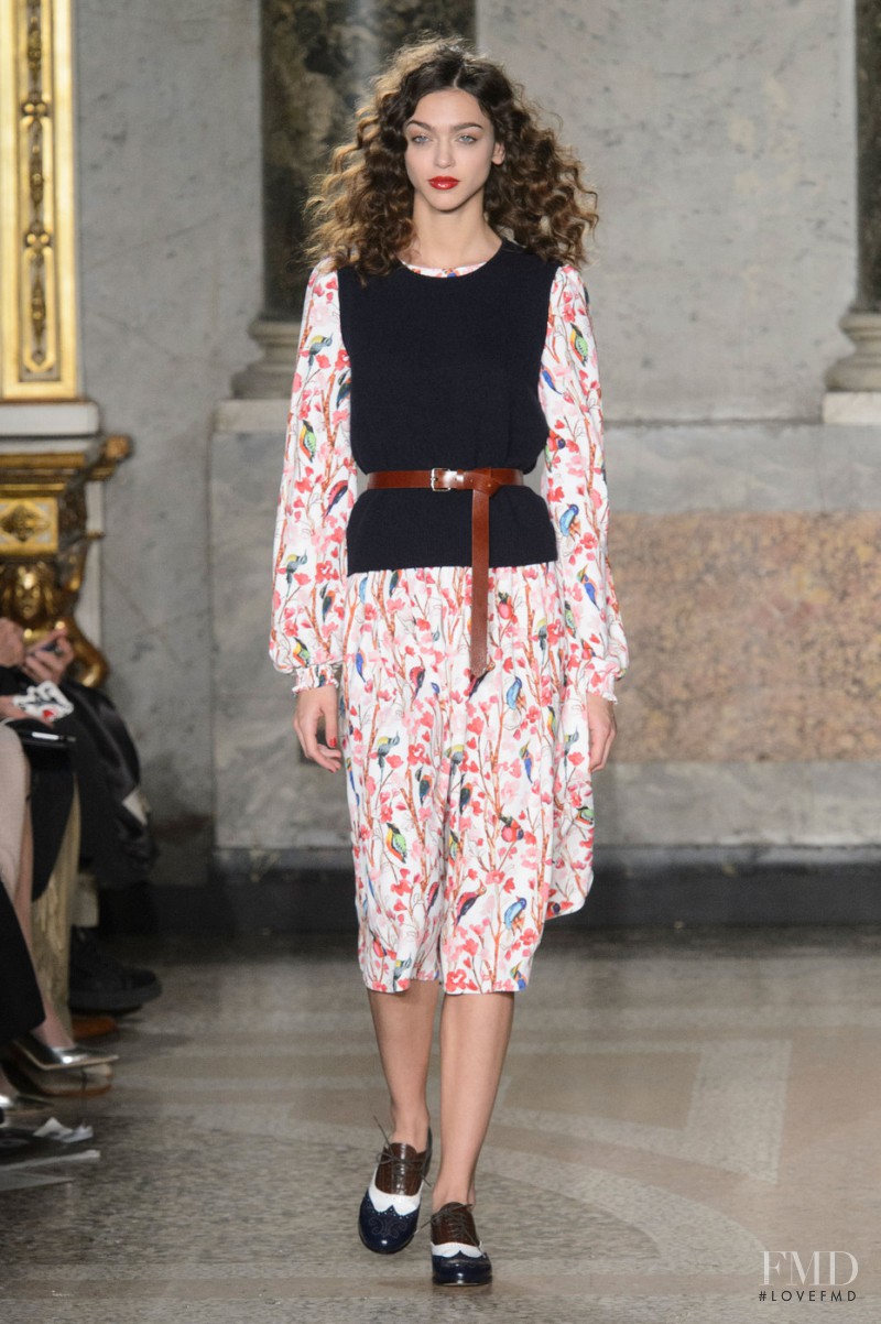 Zhenya Katava featured in  the be Blumarine fashion show for Autumn/Winter 2015