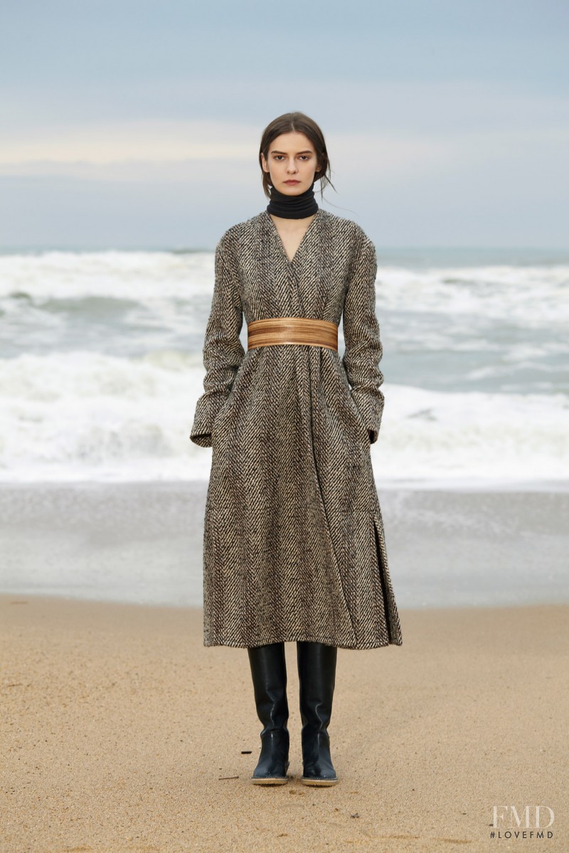 Dasha Denisenko featured in  the Christophe Lemaire lookbook for Pre-Fall 2015