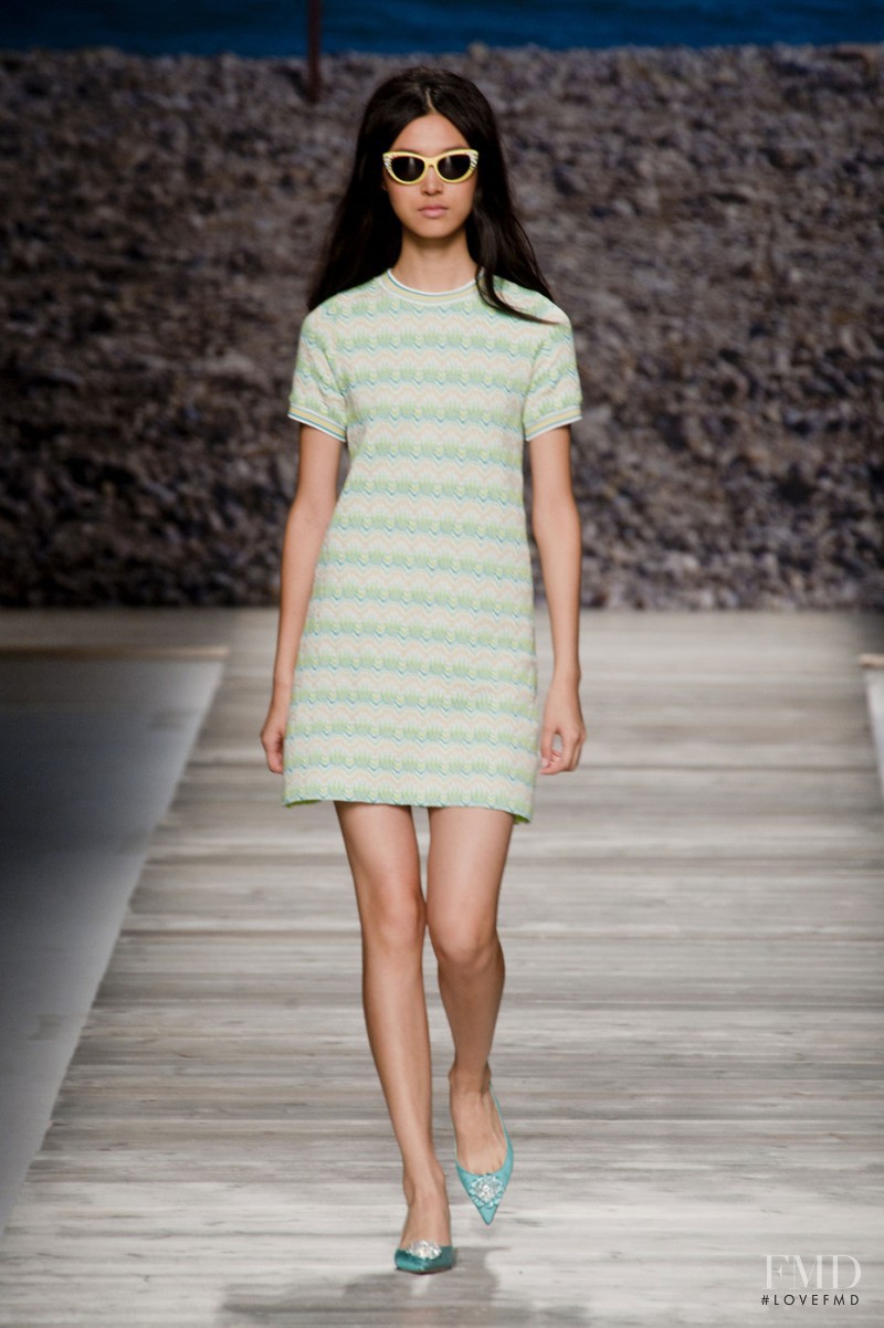 Tian Yi featured in  the be Blumarine fashion show for Spring/Summer 2014