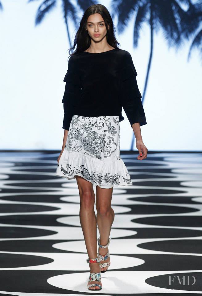 Zhenya Katava featured in  the Nicole Miller fashion show for Spring/Summer 2015