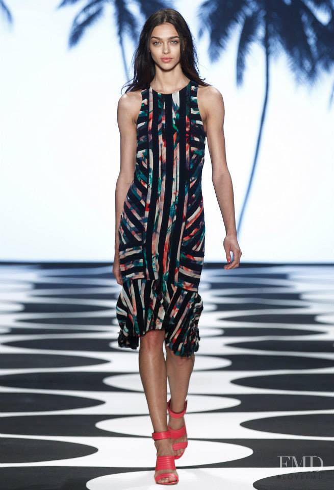 Zhenya Katava featured in  the Nicole Miller fashion show for Spring/Summer 2015