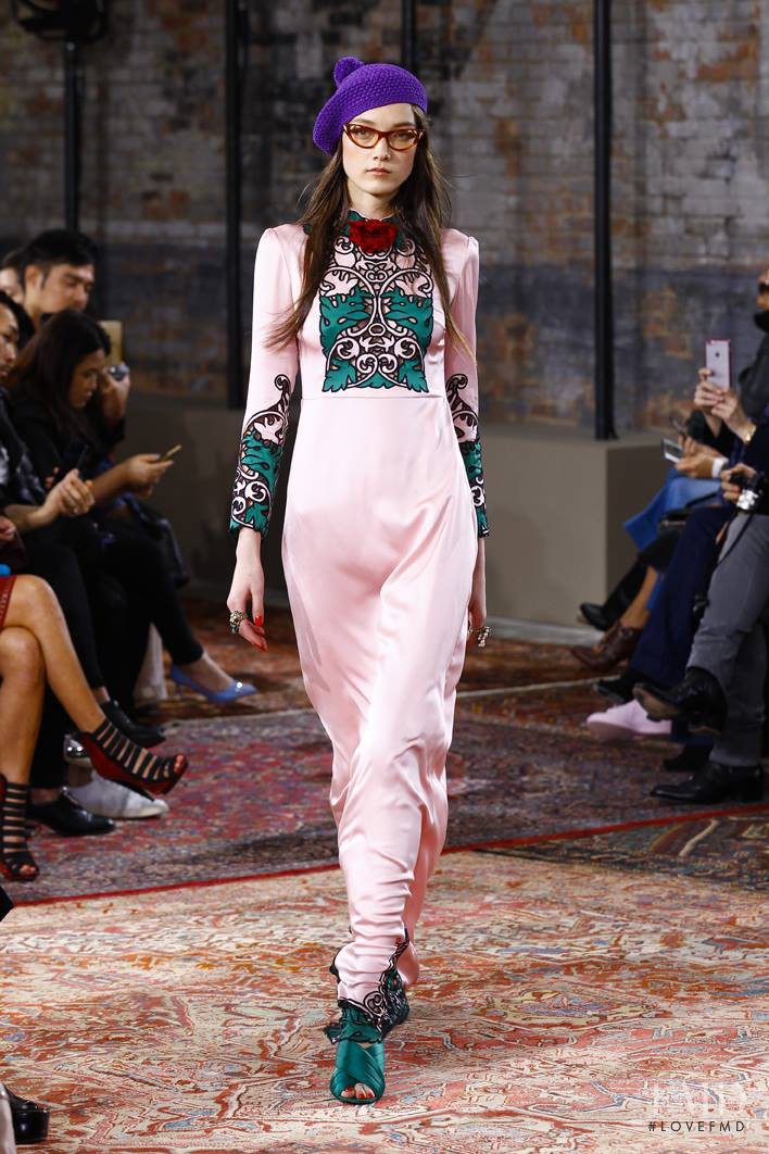 Yumi Lambert featured in  the Gucci fashion show for Resort 2016