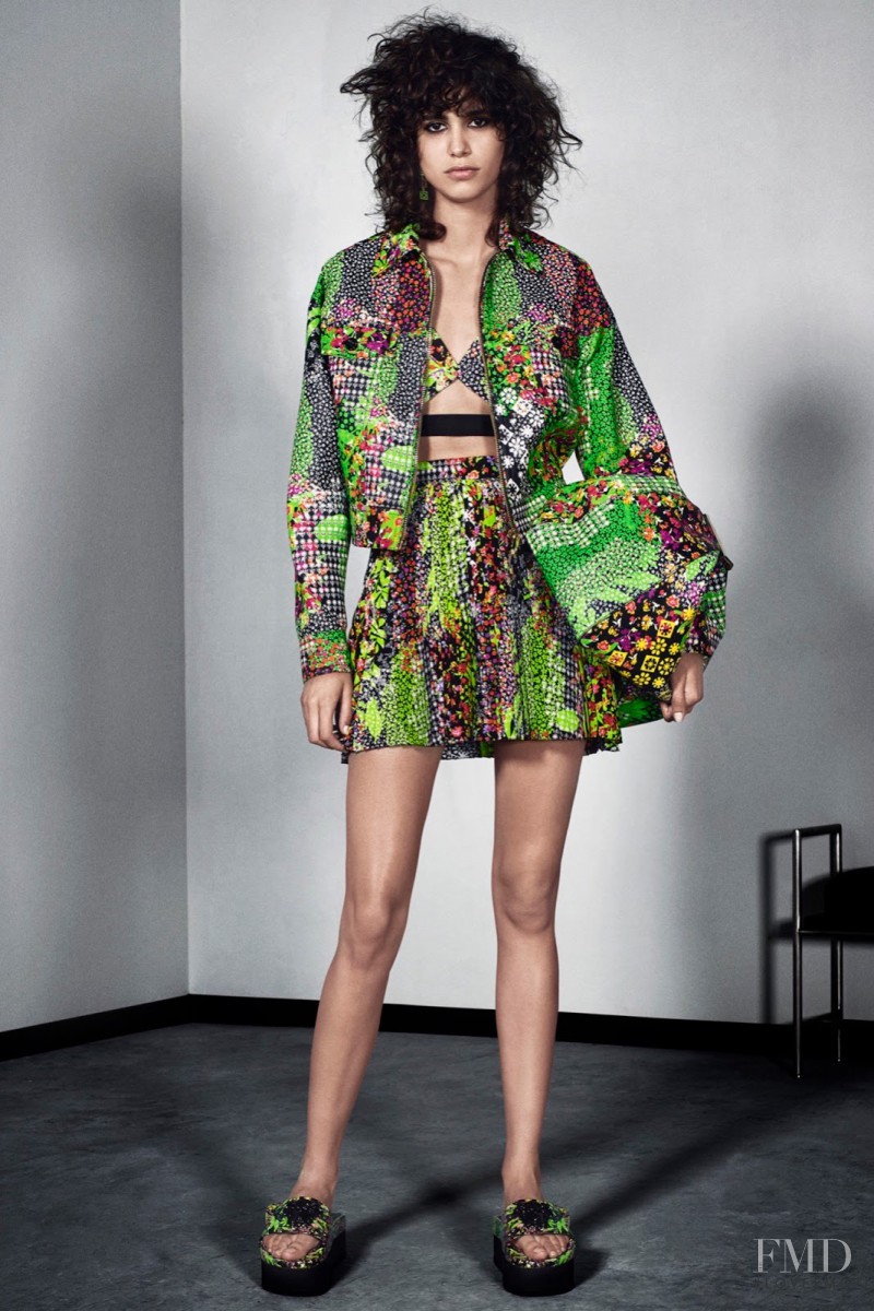 Mica Arganaraz featured in  the Versace lookbook for Resort 2016