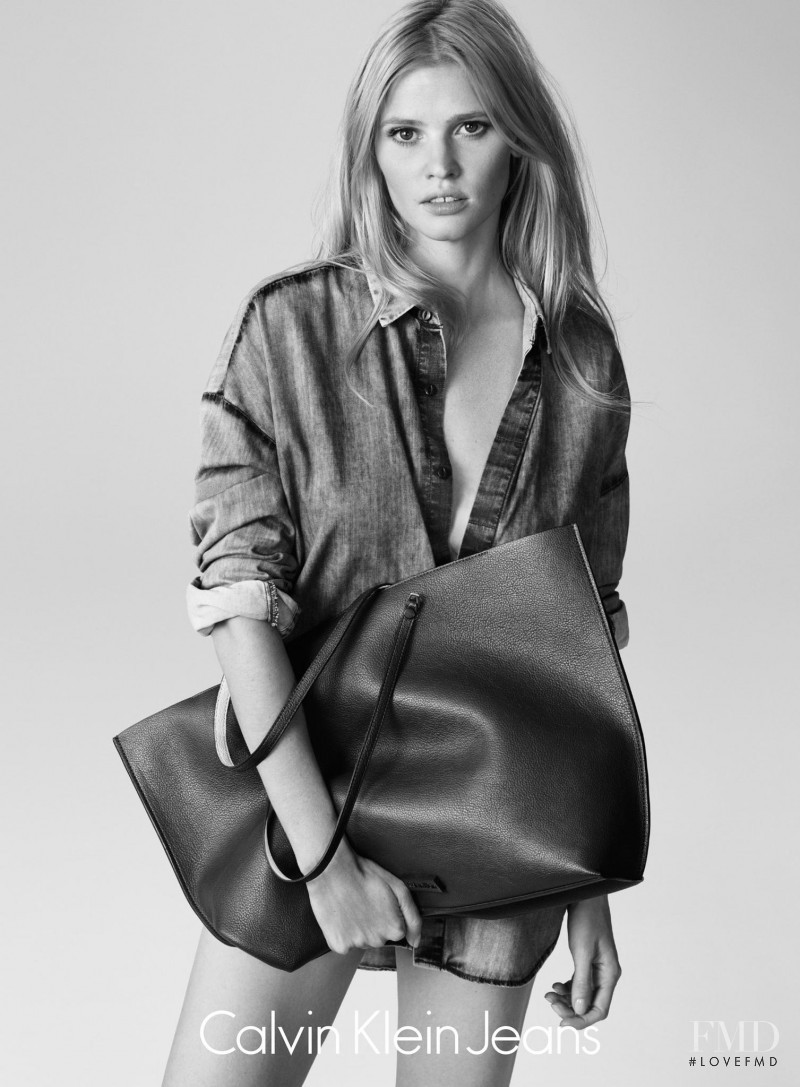 Lara Stone featured in  the Calvin Klein Jeans advertisement for Spring/Summer 2015