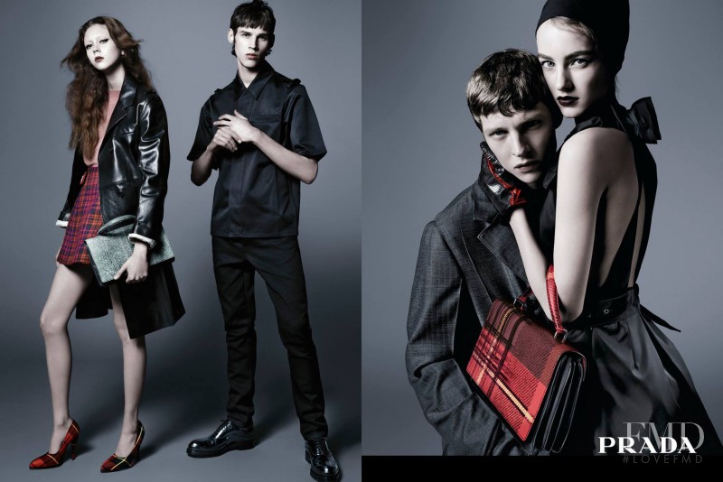 Maartje Verhoef featured in  the Prada advertisement for Pre-Fall 2015