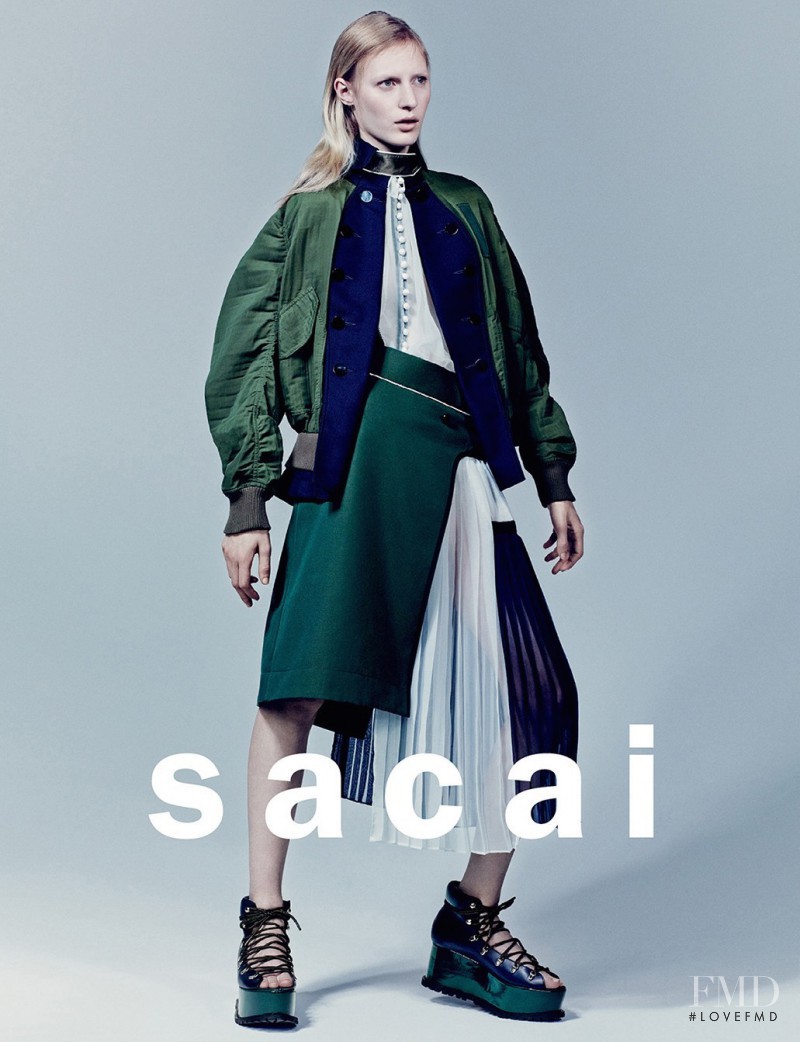 Julia Nobis featured in  the Sacai advertisement for Spring/Summer 2015