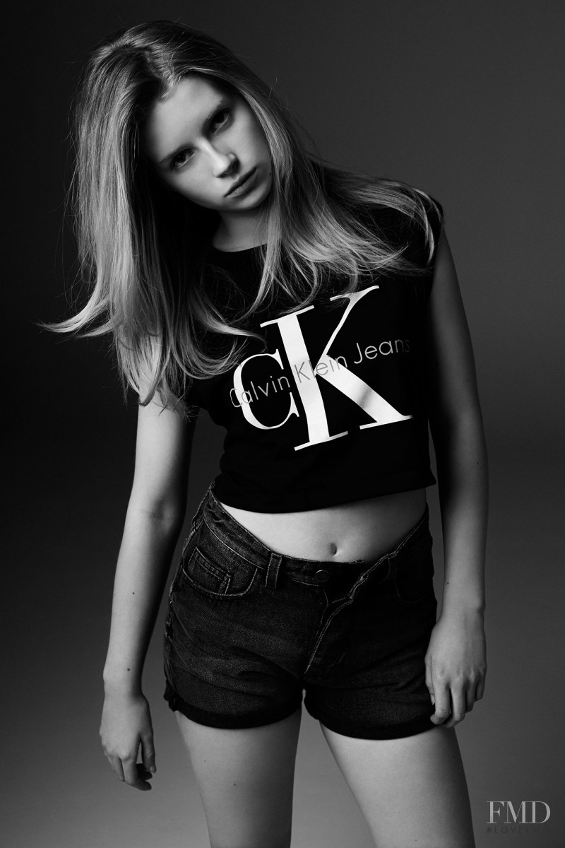 Lottie Moss featured in  the Calvin Klein Jeans x MyTheresa advertisement for Autumn/Winter 2014