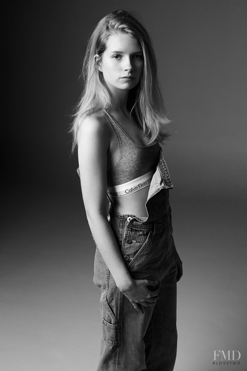 Lottie Moss featured in  the Calvin Klein Jeans x MyTheresa advertisement for Autumn/Winter 2014