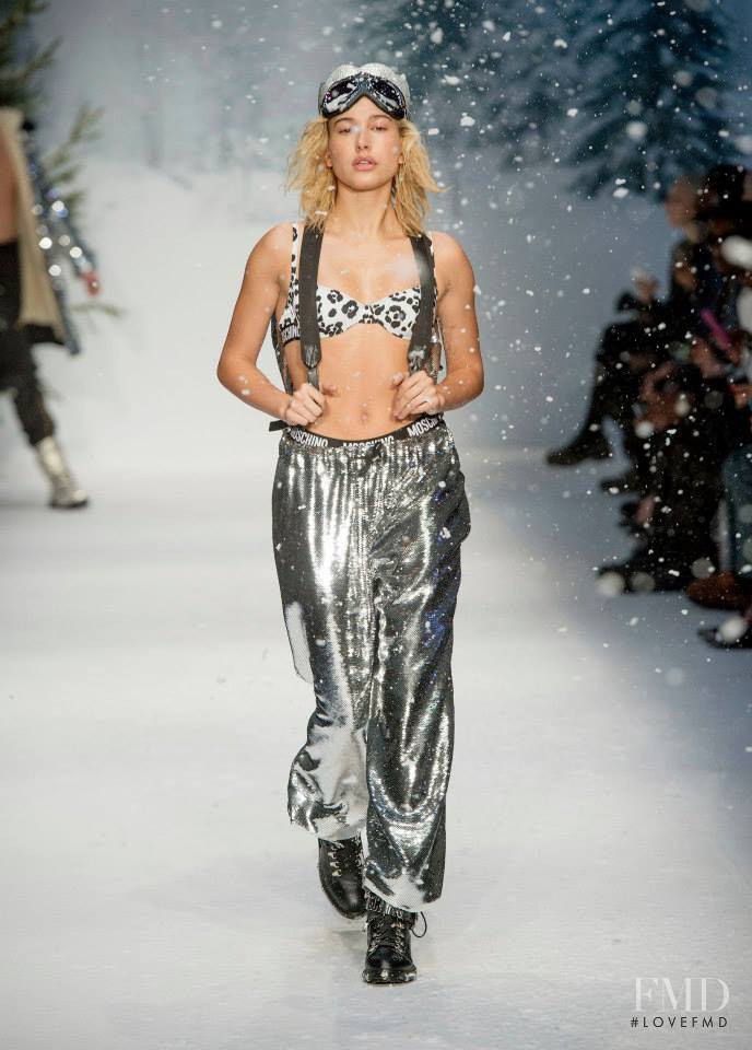Hailey Baldwin Bieber featured in  the Moschino fashion show for Autumn/Winter 2015