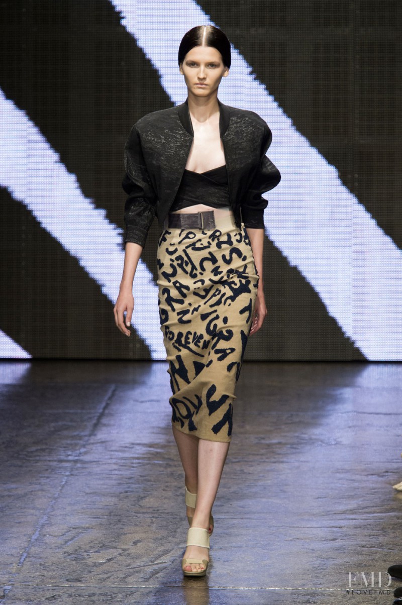 Katlin Aas featured in  the Donna Karan New York fashion show for Spring/Summer 2015