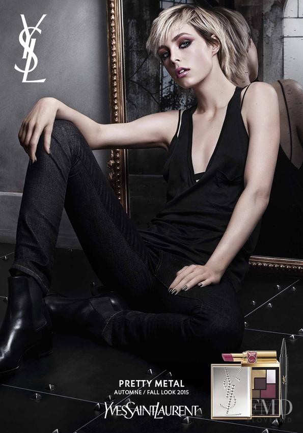 Edie Campbell featured in  the YSL Beauty Pretty Metal advertisement for Autumn/Winter 2015