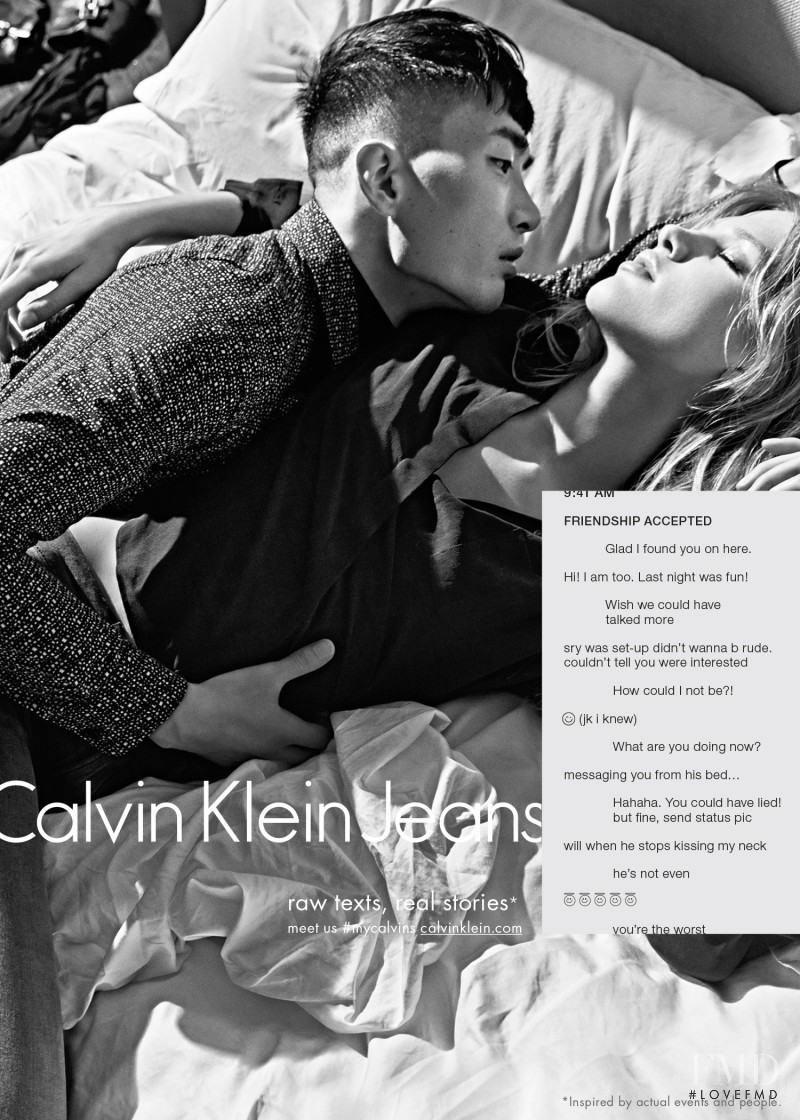 Laura Julie Schwab Holm featured in  the Calvin Klein Jeans advertisement for Autumn/Winter 2015